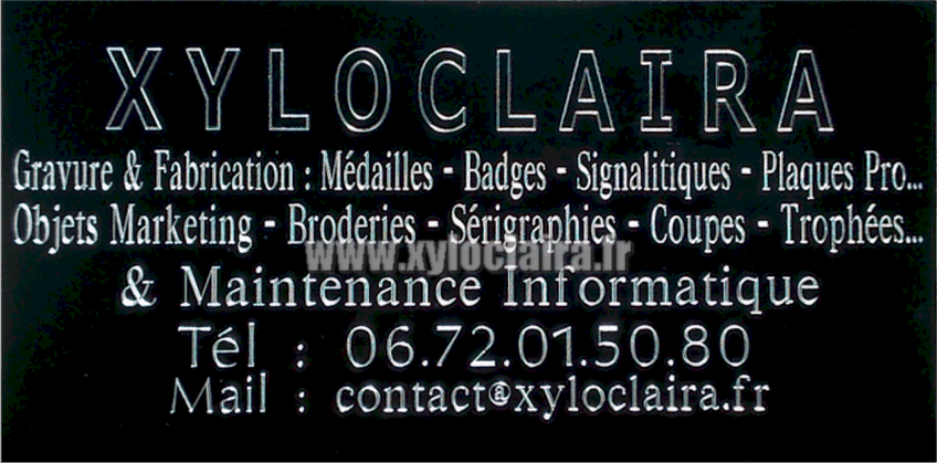 Plaque en Alu noir fond Alu - gravure 6 lignes - xyloclaira