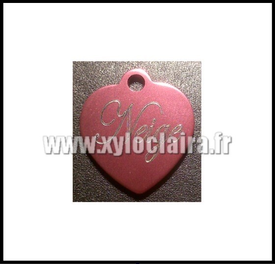 Médailles d'Animaux coeur rose alu neige